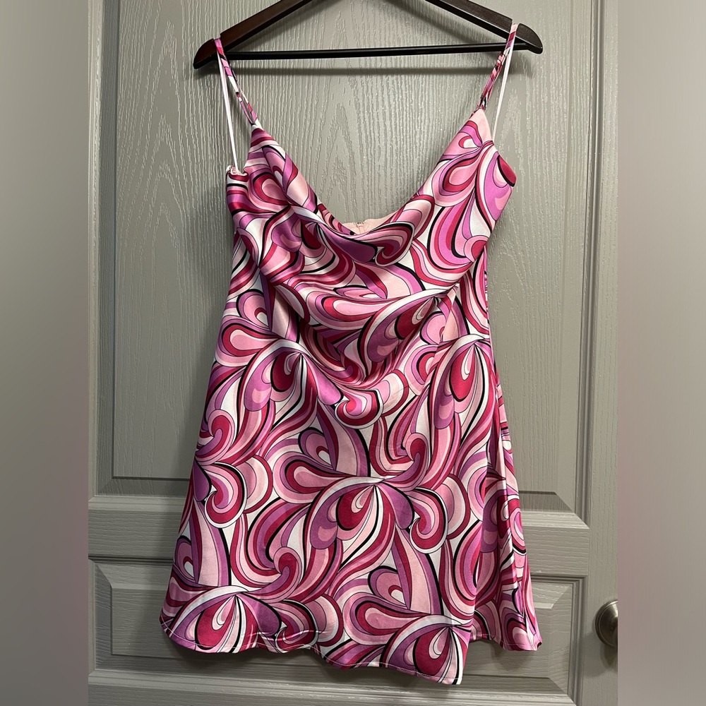 Olia size XL, cowl neck satin slip mini dress